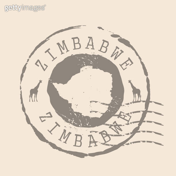 Stamp Postal of Zimbabwe. Map Silhouette rubber Seal. Design Retro