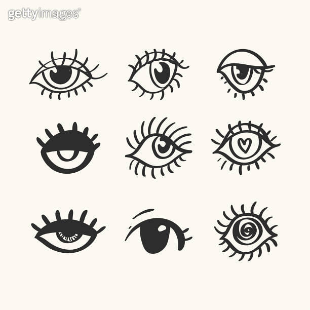 Doodle style vector eyes sketch includes a variety of eyes with