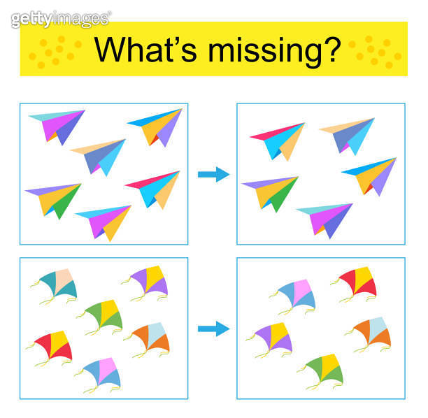 Puzzle game for kids. Find the missing object. 이미지 (1496818259) - 게티이미지뱅크