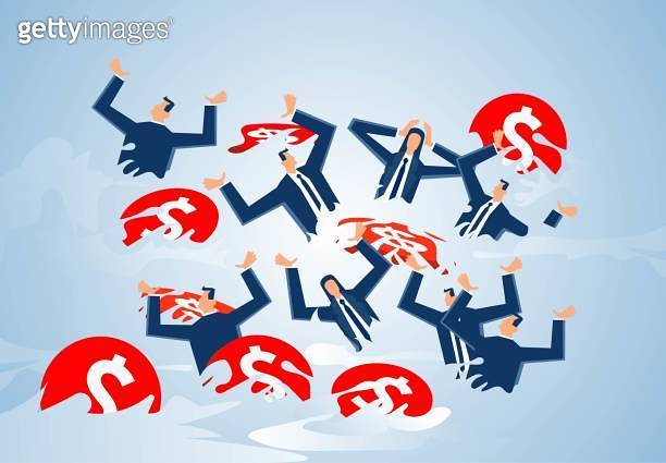 Problem Fall Into Businessman and gold coins falling into the water, financial crisis ...