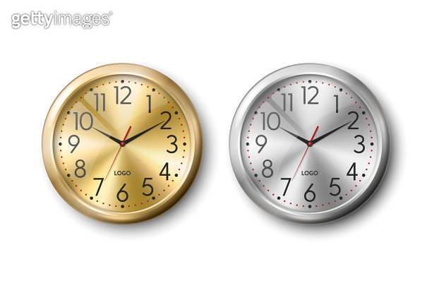 Vector 3d Realistic Round Metal Silver, Golden Color Wall Office Clock ...