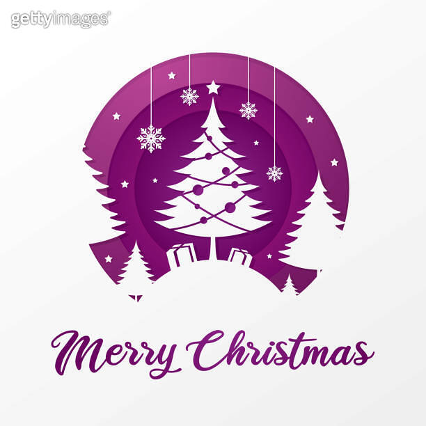 Paper cut Christmas tree illustration with Merry Christmas text 이미지