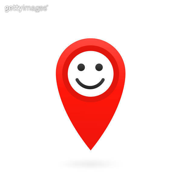 Location point simple shapes icon with smiley, location map icon, gps