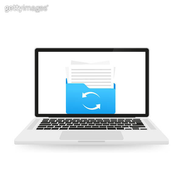 The concept of downloading a document with a file on a laptop. View ...