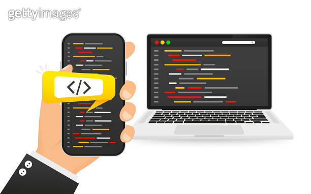 Concept of programming coding application development with virtual ...
