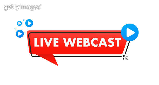Live webcast geometric message bubble with play button emblem. Logo ...