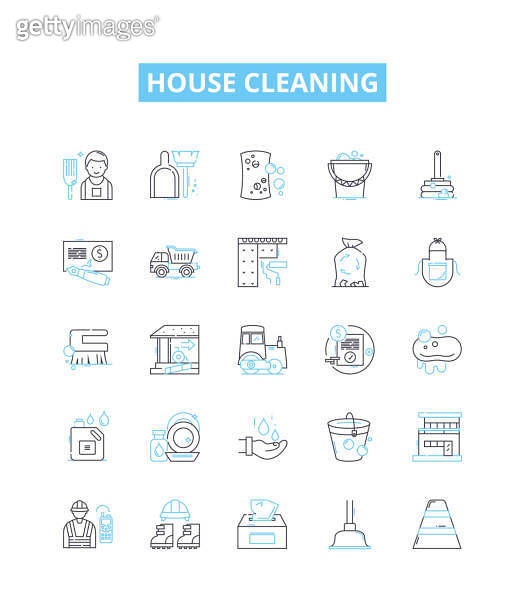 House cleaning vector line icons set. Mop, Vacuum, Dust, Wipe, Sweep ...