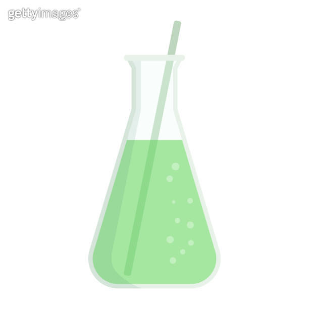 Beaker lab glassware with green solution, isolated 이미지 (1480747986