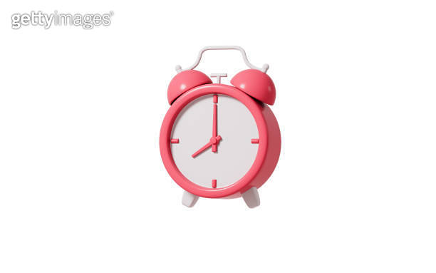 Cartoon pink clock in the white background, 3d rendering. 이미지 ...