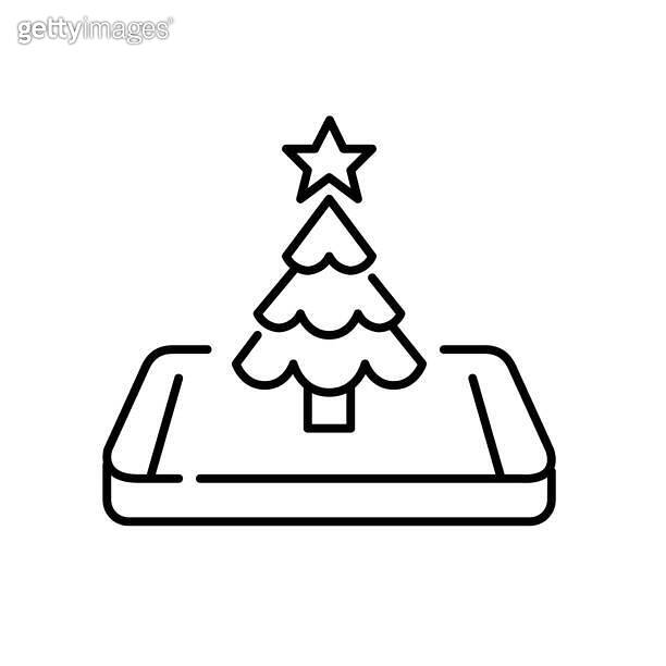 Christmas tree with star on top. Gifts and black Friday sales app on