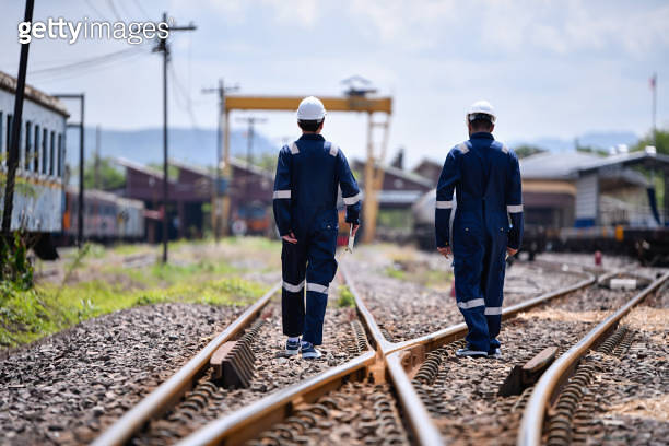 Process Building Train Engineer railway under checking construction process train testing and ...