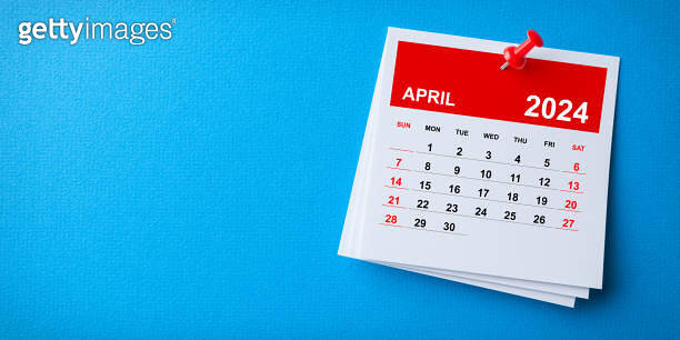 April 4th Sticky Note White Sticky Note With 2024 April Calendar And Red Push Pin On Blue ...