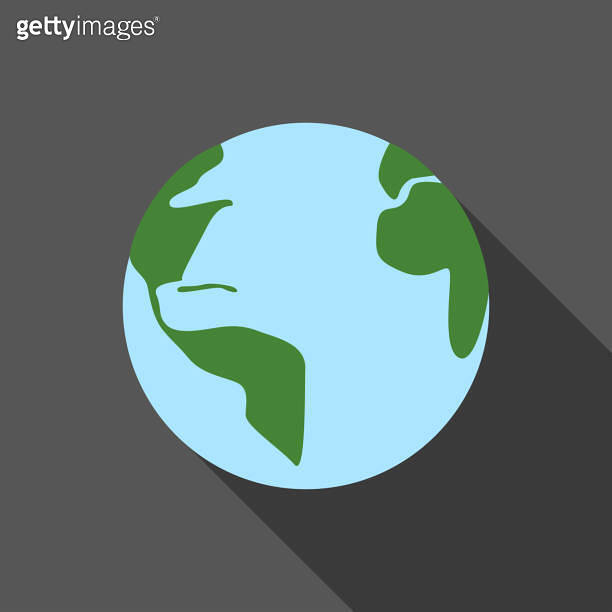 Earth globe flat icon with long shadow. Simple Geography icon pictogram ...