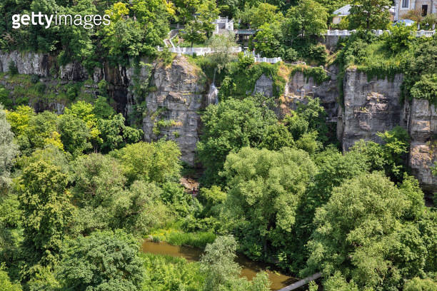 Smotrych river canyon with waterfall. Ukraine. 이미지