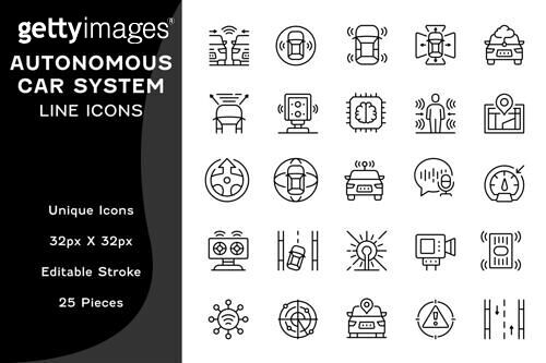 Autonomous Car System Editable Line Icons (1531092799) 일러스트, 무료 일러스트 ...
