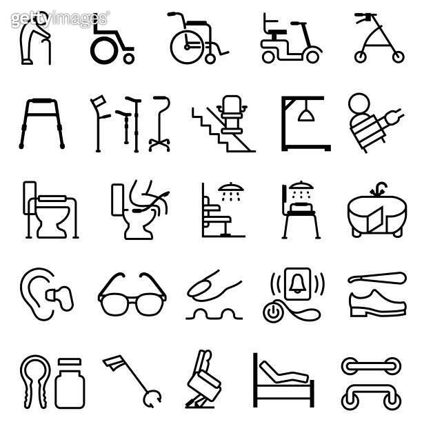 Disability Aids and Equipment Icons 이미지 (1499715634) 게티이미지뱅크