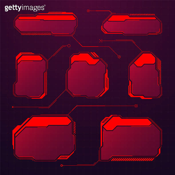 Red futuristic HUD or UI elements. Sci-fi user interface text boxes ...