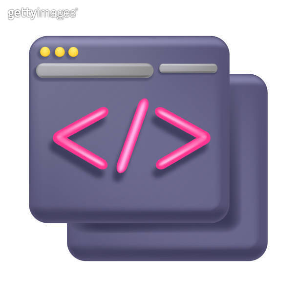 3D code icon, vector python abstract api, business technology computer ...