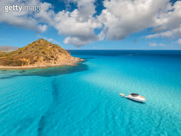 Aerial view of luxury yachts on blue sea at sunny day in summer ...