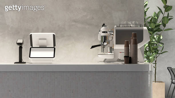 White modern design blank screen of digital cash register, barcode ...