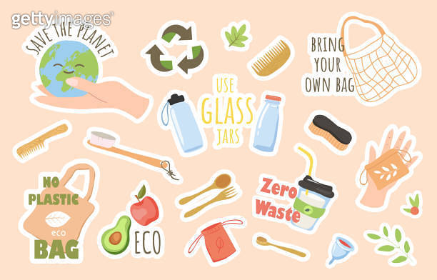 Zero Reporting Sticker Zero waste stickers set 이미지 (1487152413) - 게티이미지뱅크