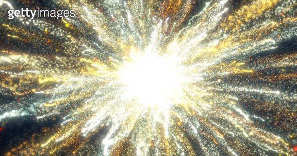 Abstract glowing energy explosion whirlwind firework from yellow gold ...