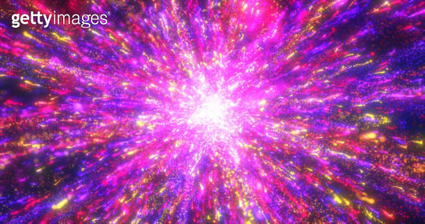 Abstract glowing energy explosion whirlwind firework from purple lines ...
