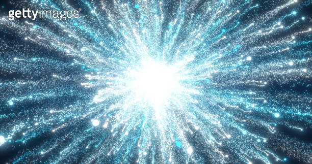 Abstract glowing energy explosion whirlwind firework from blue lines ...