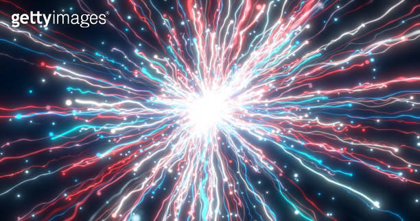 Abstract glowing energy explosion blue swirl fireworks from lines and ...