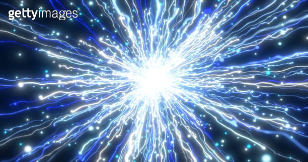 Abstract glowing energy explosion blue swirl fireworks from blue lines ...