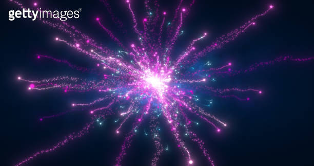 Abstract glowing energy explosion whirlwind firework from purple lines ...