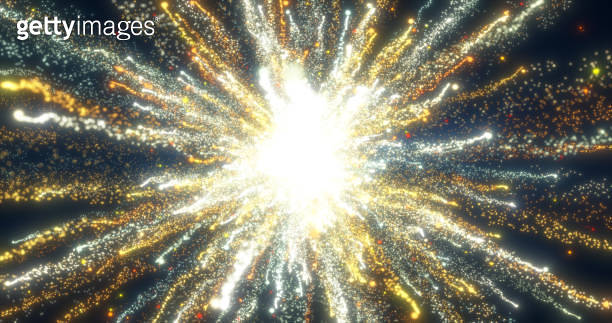 Abstract glowing energy explosion whirlwind firework from yellow gold ...