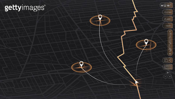 Isometric abstract map background, poi. City streets, route distance ...