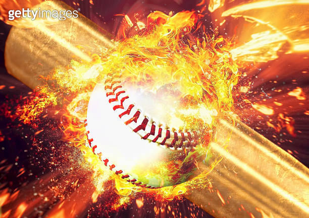 3d illustration of colliding baseball ball and bat composite with ...
