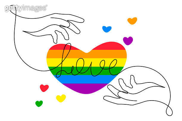 Hand with LGBT heart flag rainbow one line art,hand drawn pride month ...