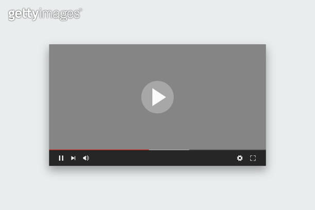 Video player UI template with grey screen mockup. Media player user ...
