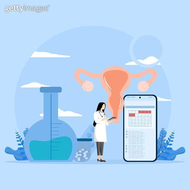 Female reproductive health. Gynecologist conducts uterine examination