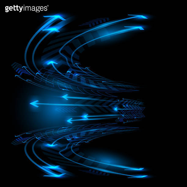Abstract blue arrow speed curve technology direction dynamic on black ...