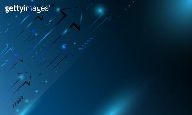 Arrow up with speed line on blue background. Technology speed ...