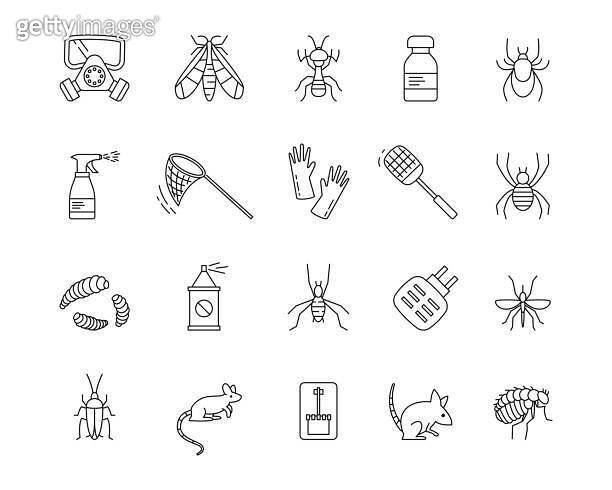 Pest extermination icons. Bug and rat. Control of vermin. Line mosquito ...
