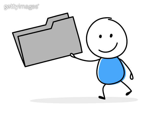 Funny cartoon stickman holding file folder icon. Hand drawn design for ...