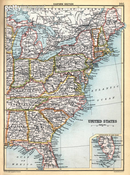 Old antique map of Eastern United - 1868063697 