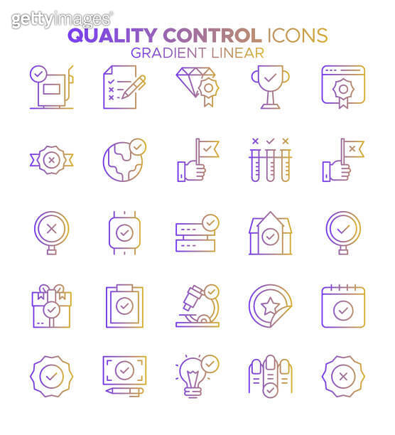 Quality Control - Gradient Thin Line Vector Icon Set - Approve ...