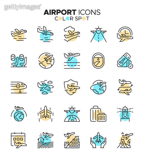 Airport - Thin Line Vector Color Spot Icon Set - Pixel Perfect ...