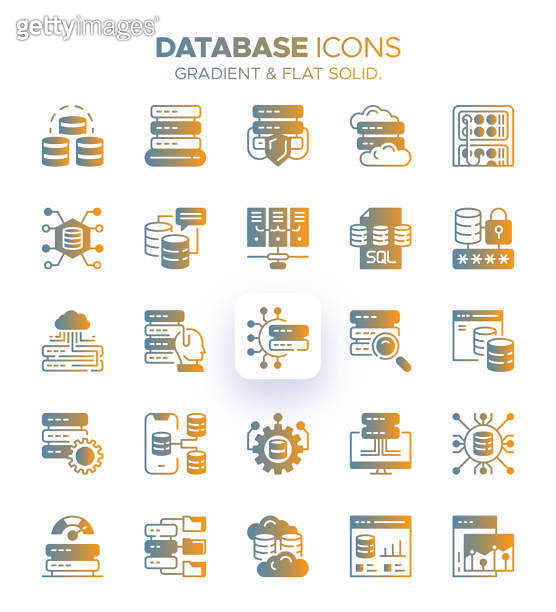 Database Icon Set with Gradient Colors Data, Server, Storage, Table