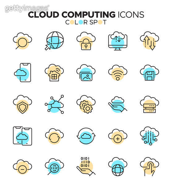 Cloud Computing - Thin Line Vector Color Spot Icon Set - Pixel Perfect ...