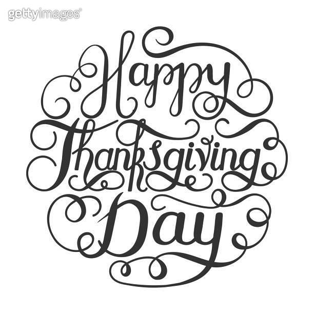 Happy Thanksgiving black and white lettering. Hand drawn text lettering ...