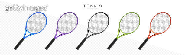 Different Color Tennis Rackets Tennis rackets vector realistic illustration. Sports equipment icons ...