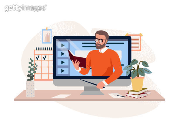 Online learning concept modern flat vector illustration. Screen of ...
