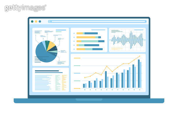 Business data analysis and monitoring, laptop desktop with finance ...